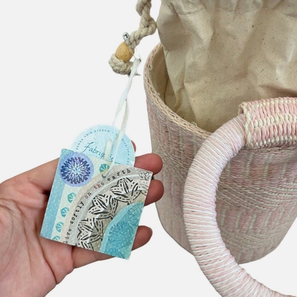 SIGRID OLSEN Woven Pink & Cream Bucket Handbag Purse Tote Beach Fashion NWT - Picture 6 of 14